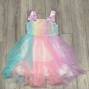 Jona Michelle Rainbow Tulle Dress with Bows Sleeveless Girl Size 7 Preowned
